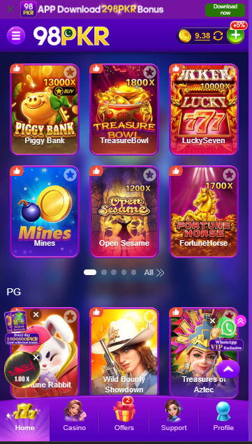 98PKR Game App interface