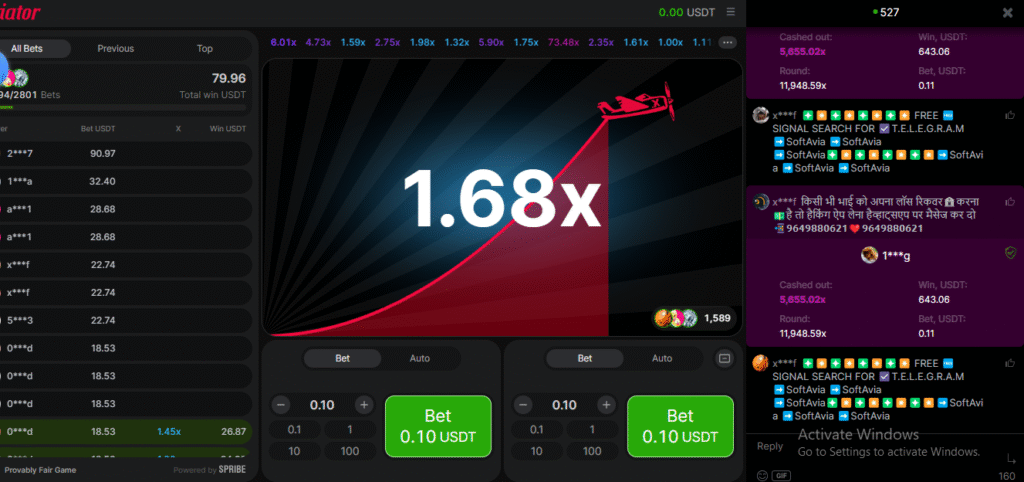 Screenshot during playing aviator on the Q3 Game APK Free.