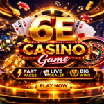 The 6E Casino Game APK feature image with modern casino theme. The 6E Written with golden color