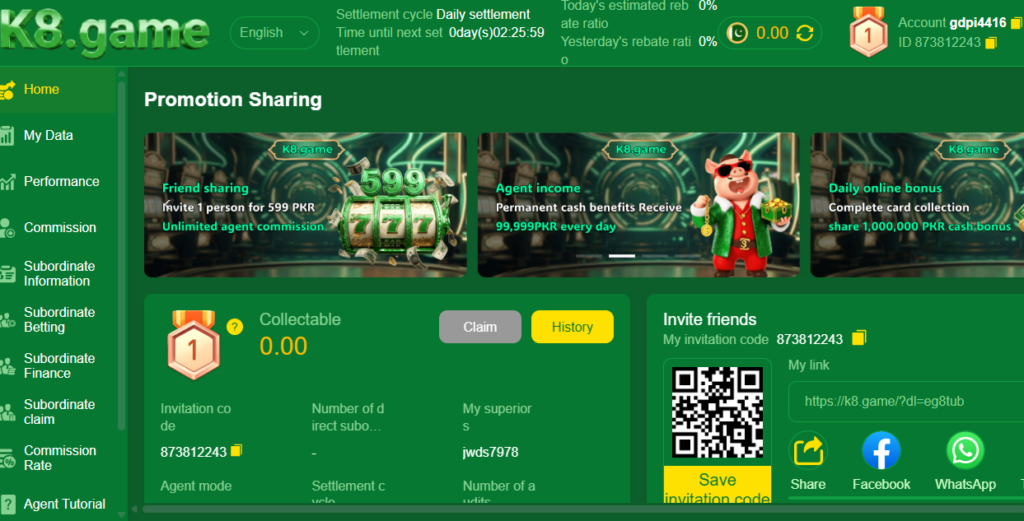 My profile on the K8 Game APK download